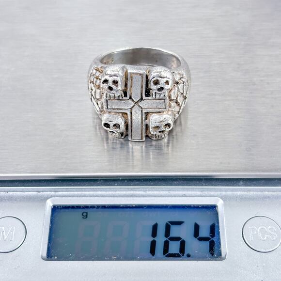 Vintage Shube Sterling Silver 925 Cross Skulls Biker Ring Size 10 - Picture 10 of 10